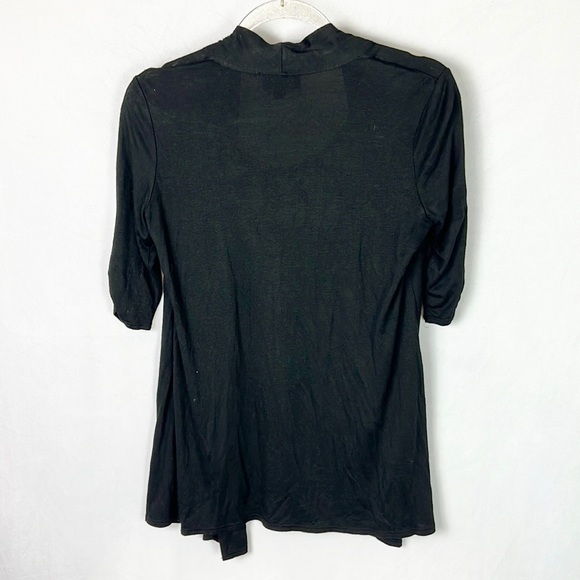 IZ BYER |🐼Black White Striped Faux Layered Mixed Media 1/2 Sleeves Loose Blouse - Picture 3 of 11